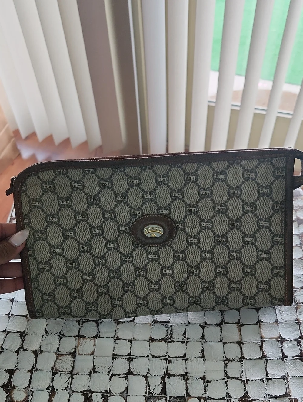 Gucci Plus Beige/Brown Monogram Toiletry Pouch/Clutch